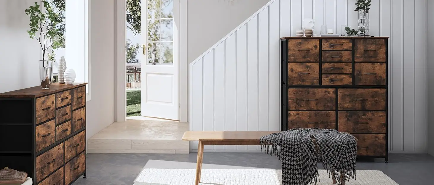 Description Picture 2 of item11 Drawers Dresser for Bedroom, Wide Dressers & Chests of Drawers with Wood Top, Fabric Storage Dresser TV Stand for Bedroom