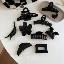 

Minar Stylish Multiple Matte Black Color Plush Shark Clip for Women Large Cross Geometric Bowknot Hair Claw Causal Accessories