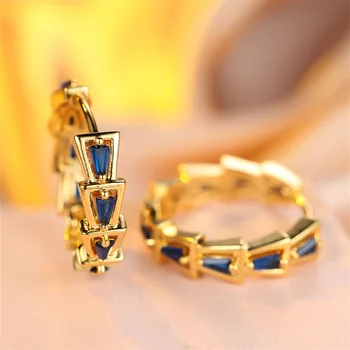 Fashion Blue Zircon Geometric Stone Hoop Earrings For Women Vintage Gold Color Ear Buckle Wedding Jewelry Engagement Party Gifts