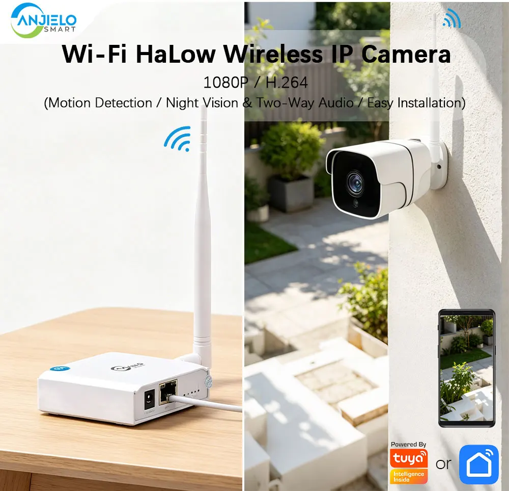 ANJIELO WiFi HaLow IP Camera 1080P Security Camera Outdoor Wireless Long Range with Motion Detection 2 Way Audio Tuya Smart 1