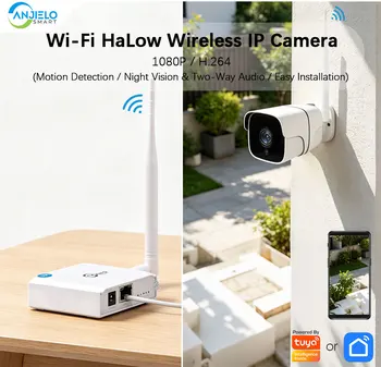 ANJIELO WiFi HaLow IP Camera 1080P Security Camera Outdoor Wireless Long Range with Motion Detection 2 Way Audio Tuya Smart 1