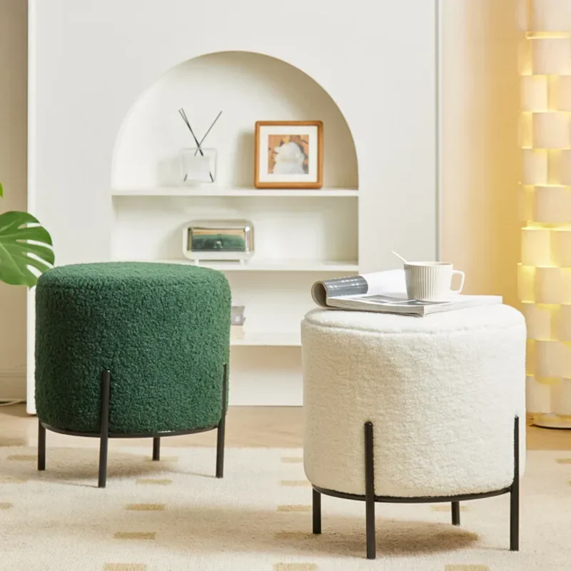 

Home Living Room Lamb Wool Sofa Chair Stool Multi-functional Porch Shoe Changing Low Stool Cozy Bedroom Makeup Stool with Soft