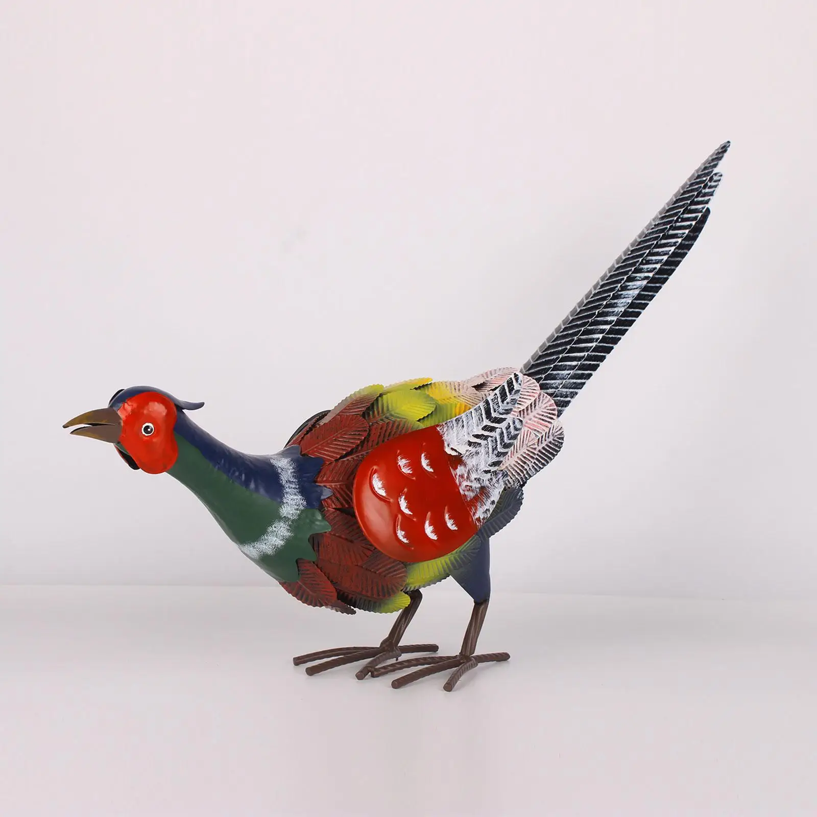 Colorful Metal Pheasant Garden Statue Decor 26x7x7.8inch Realistic Sturdy Handcrafted Hand Painted Decorative Outdoor Decoration