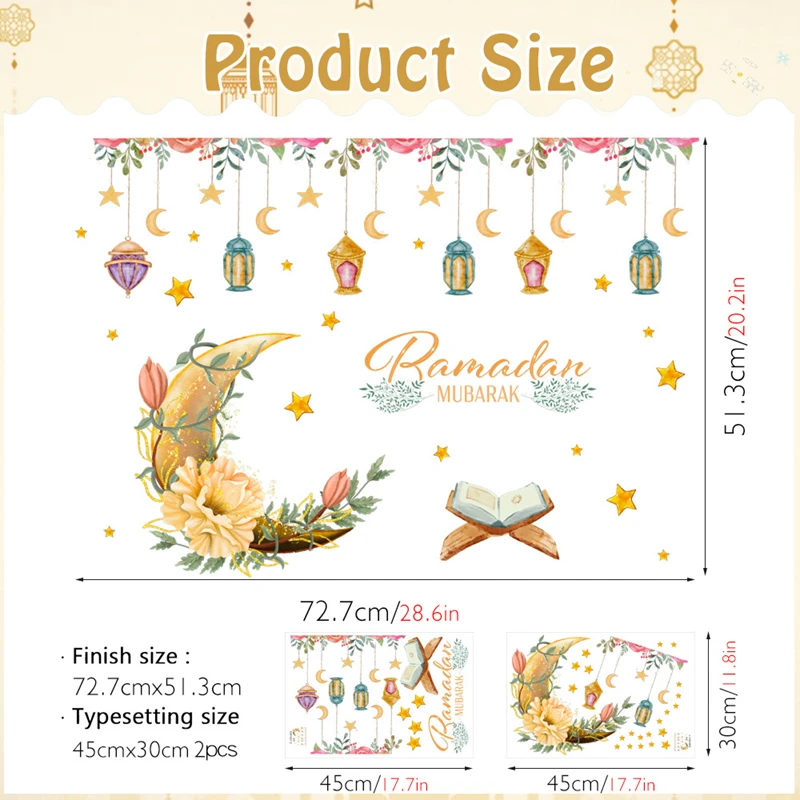 2025 Ramadan Mubarak Window Sticker EID Mubarak Moon Star Wall Stickers for Home Decoration Islamic Muslim Party Supplies Gifts