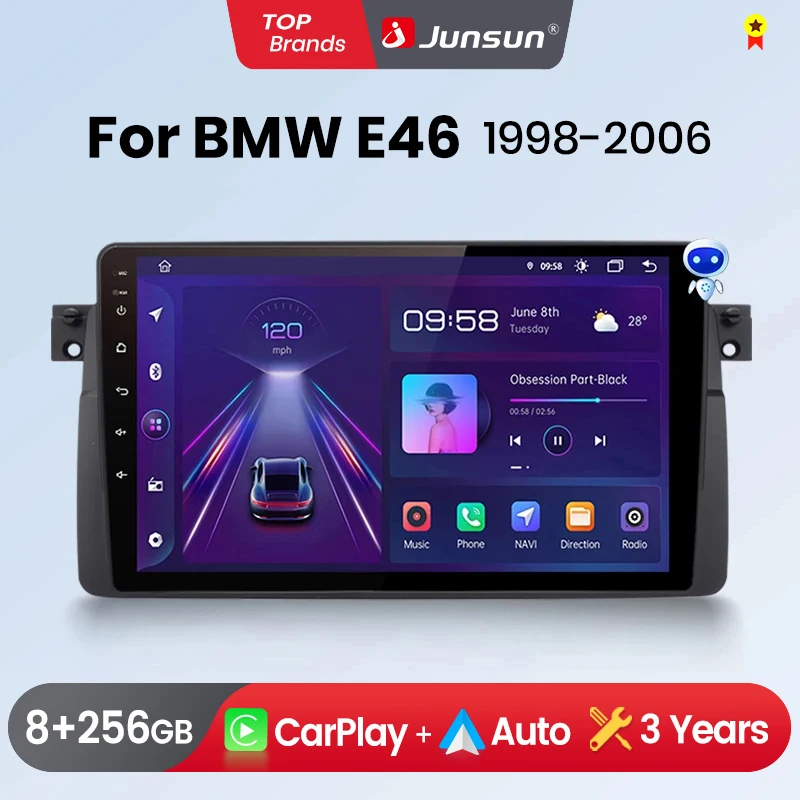 Junsun Wireless CarPlay Android Auto car radio for BMW M3 E46 GPS intelligent systems multimedia car radio