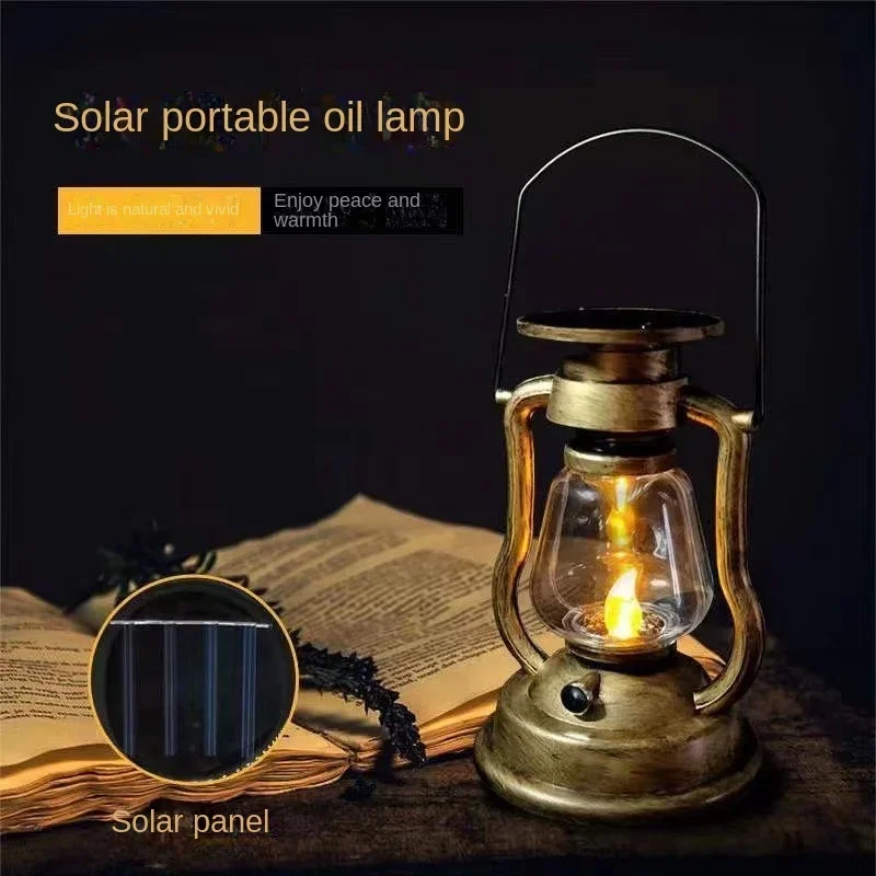 Lámpara LED Solar de queroseno Retro, luz colgante de vela alimentada por energía Solar, linterna portátil para exteriores, decoración de patio y jardín