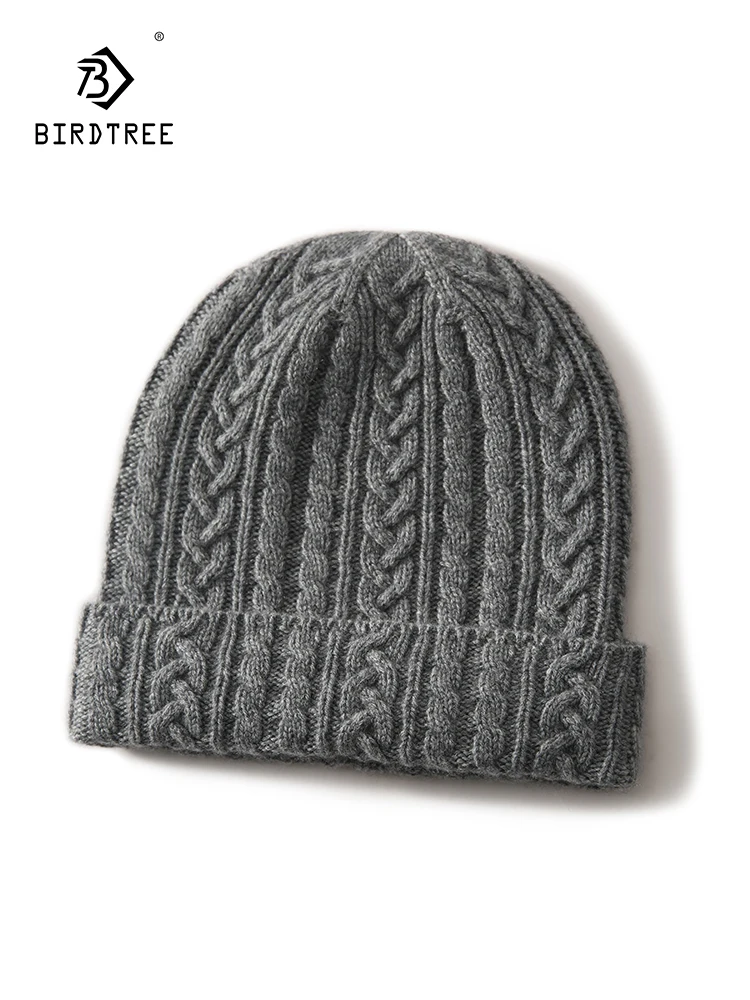 

Birdtree 100%Cashmere Twisted Rope Casual Knitted Hat Women Vintage Warm Autumn Winter Simple Fashion Thicken Hat New A3D545QC
