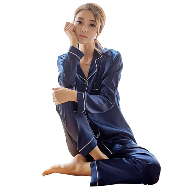 Женская шелковая атласная пижама, пижамный комплект, одежда для сна, пижама, Пижамный костюм, женский комплект для сна из двух предметов, женская одежда для дома 1