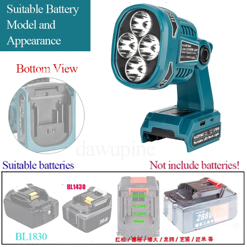 Portable Outdoor Foldable Flashlight LED Lighting Emergency Lamp Night Work Spotlight Torch Makita 18V Li-ion Battery BL1830