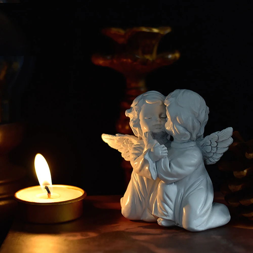 Ornamentos de anjo bonito desktop pequena escultura decorativa figura resina ornamentos retro flor fada casa jardim pote decoração