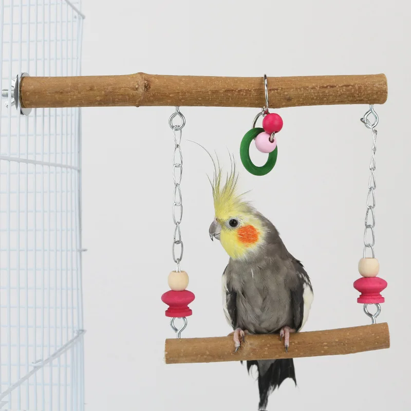 Natural solid wood parrot specific swing bird cage suspension ring suspension bridge swing pet bird toy accessories