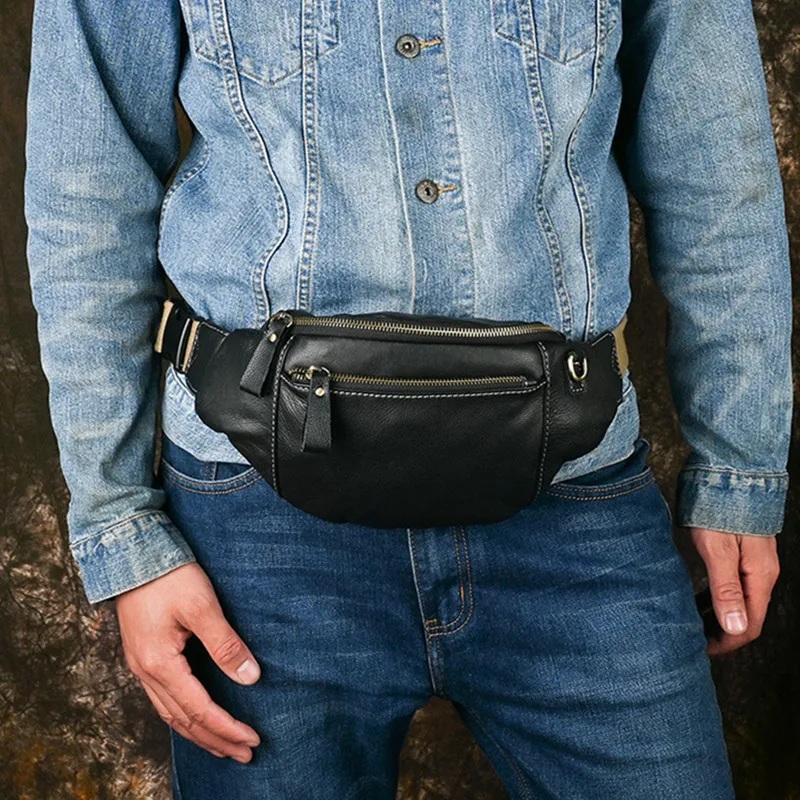 New Genuine Leather Chest Bag For Men Vintage Waist Pack Crossbody Bag Luxury Fanny Pack Male Strap Shoulder Bag