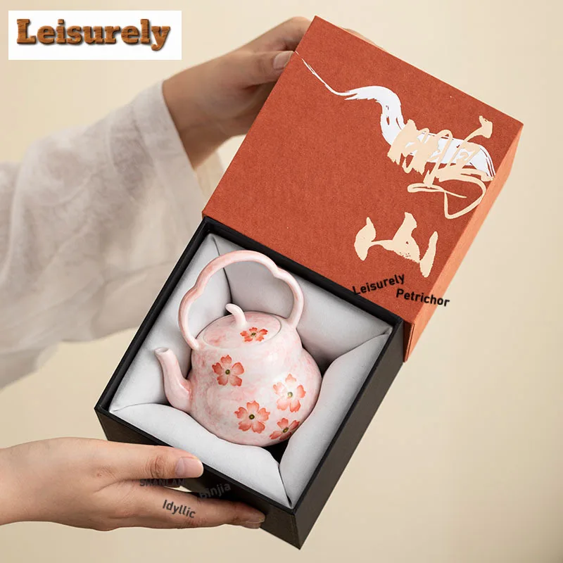 160ml Hand-painted Cherry Blossom Teapot Traditional Tea Infuser Pot Tea Making Kettle With Strainer Green Tea Tea Items Craft