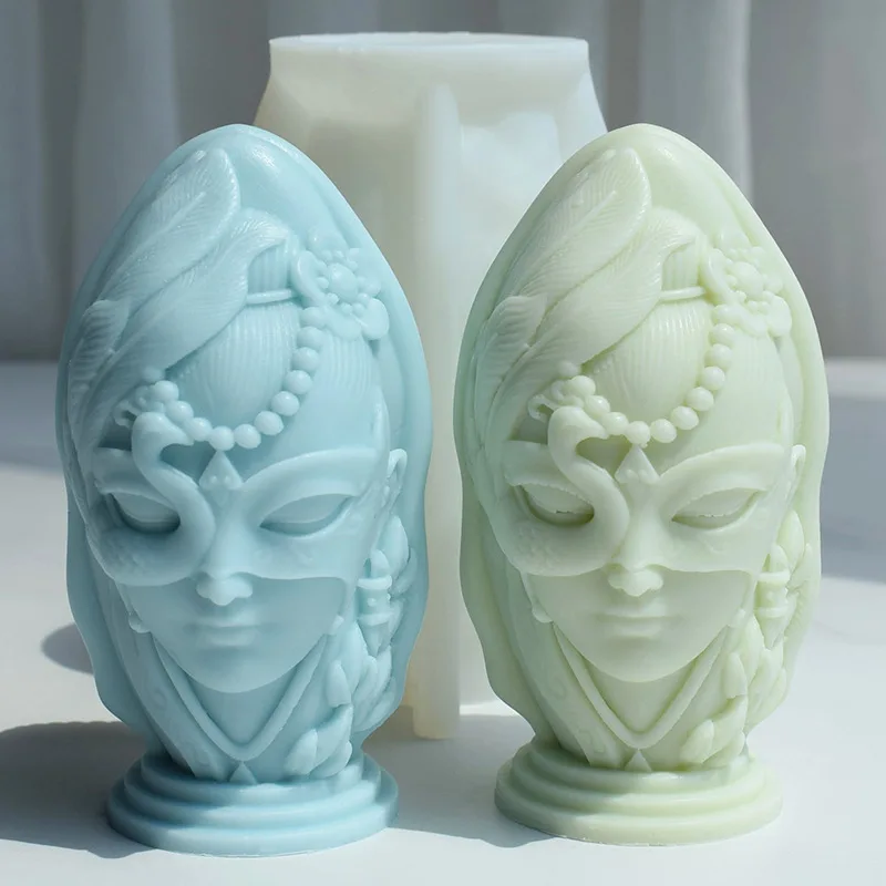 

3D Exotic Mystery Mask Woman Aroma Candle Silicone Mold DIY Portrait Sculpture Plaster Mould Creative Art Gallery Pieces