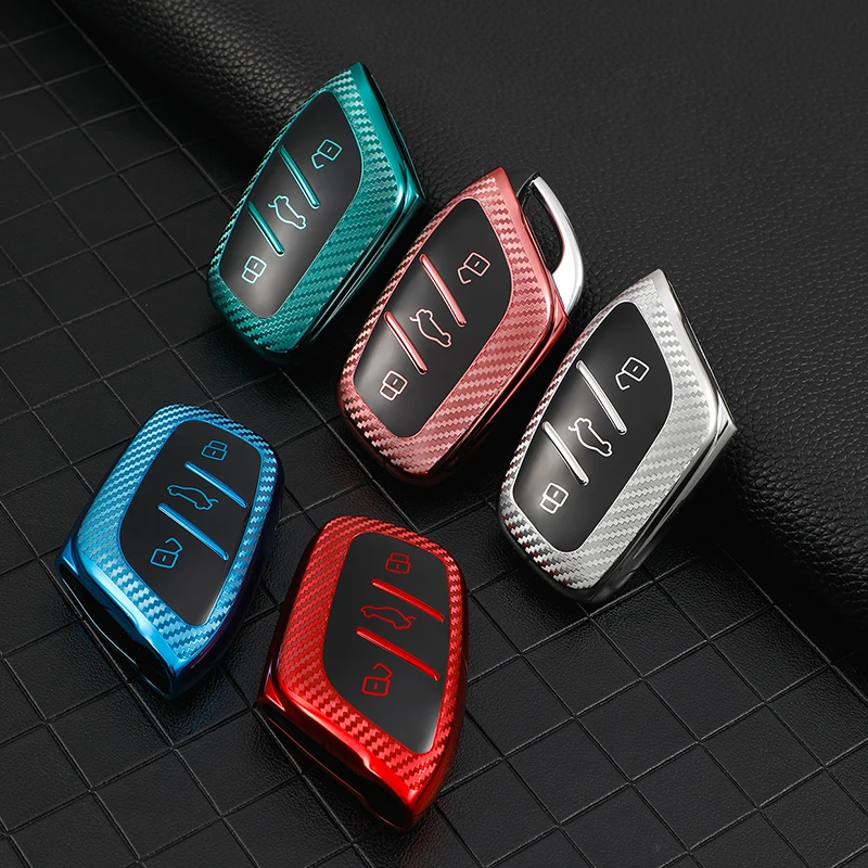 Sleek Carbon Fiber Key Cover Case with Keychain Holder