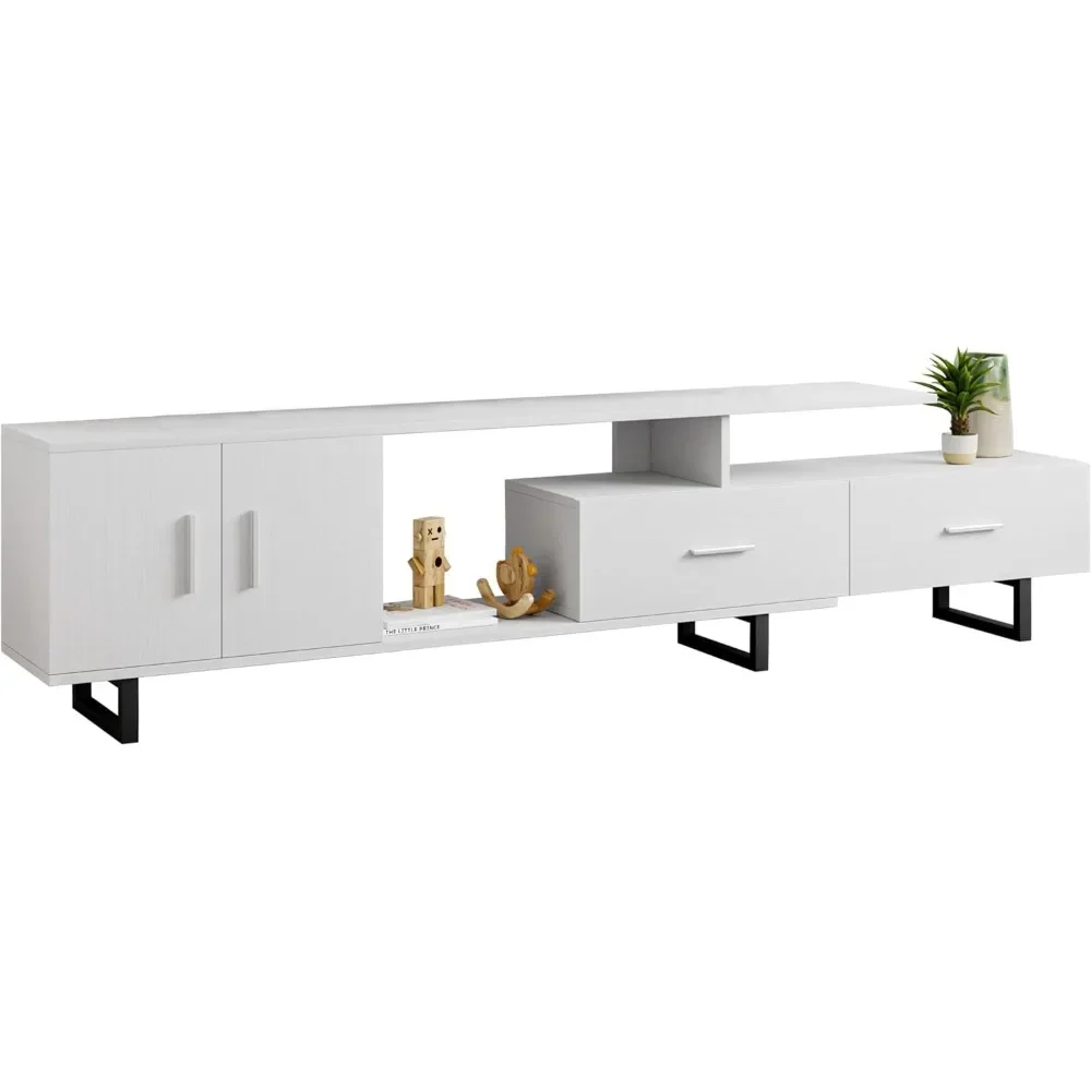 Modern 69" TV Stand with MDF Cabinet and Powder Coated Steel Legs for Living Room and Bedroom, White 5