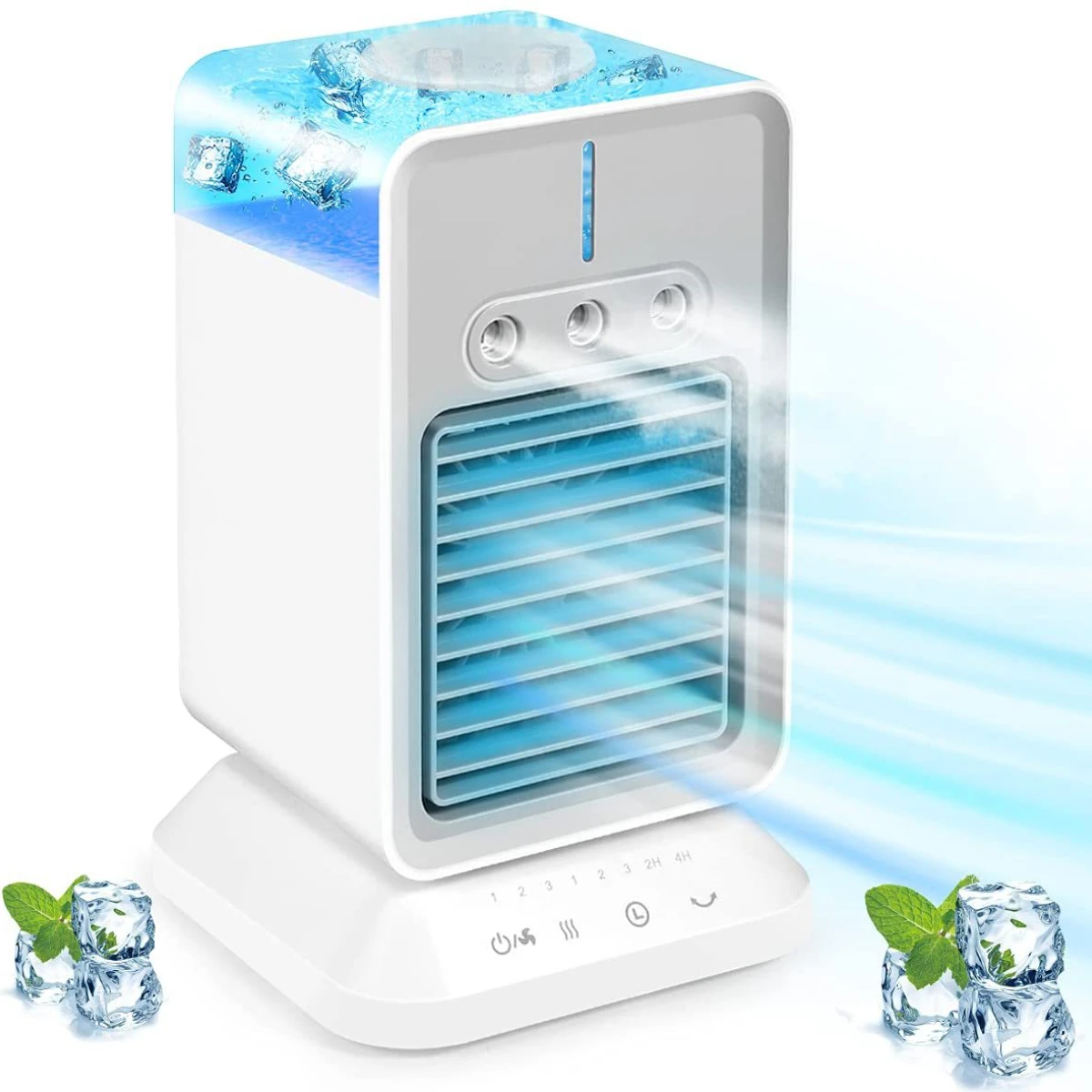 

Portable Cooling Fan Desk Mini Air Cooler Room Humidifier with 3 Wind Speeds Adjustable Wind Direction Timer Home Office Use