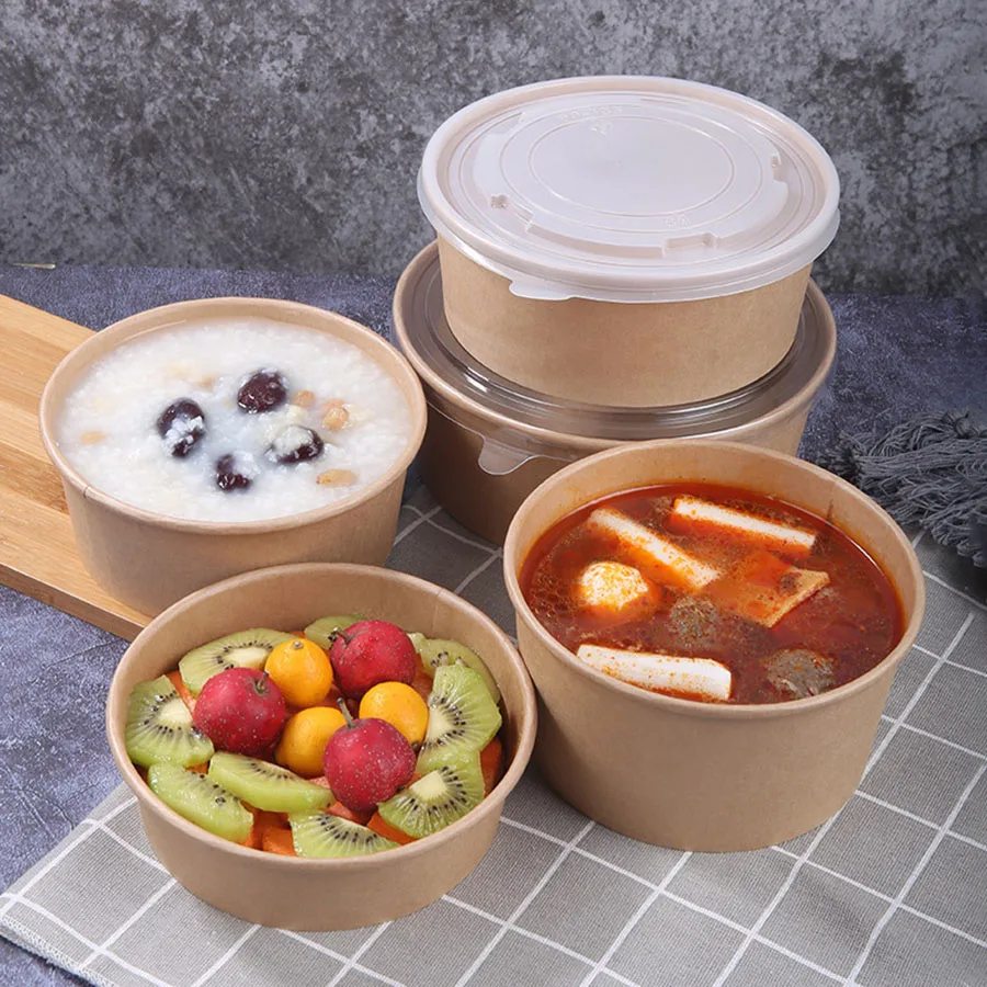 20Pcs Disposable Kraft Paper Bowls with Lids, Eco-Friendly Takeaway Salad Containers, L... - SKU DKPB1536 - UGI Packaging