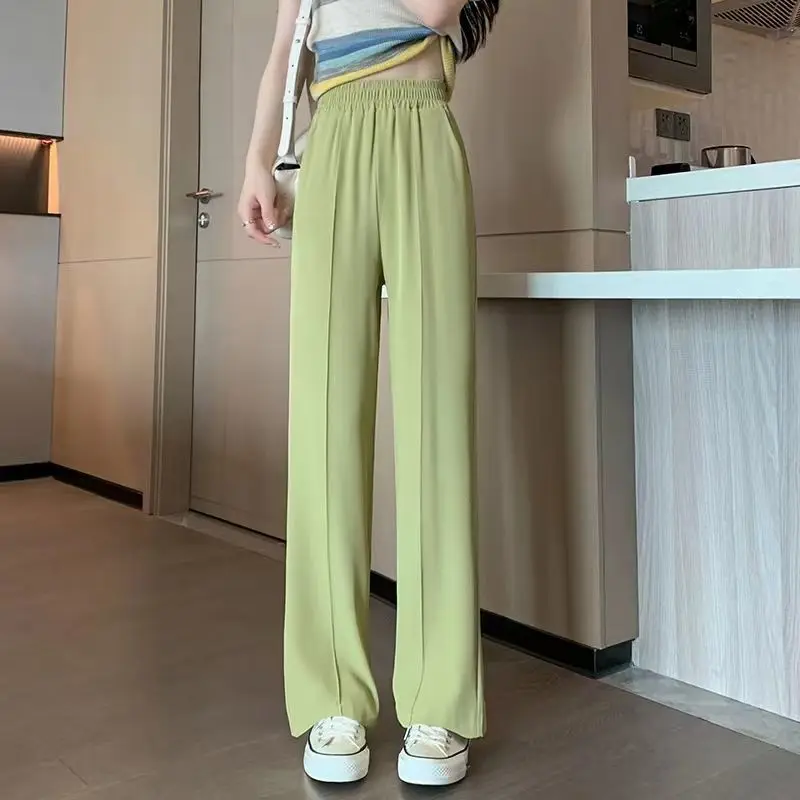 

Korean Style Black Green Chic Straight Wide Leg Trousers Female 2023 New Spring Summer Casual High Waist Street Suit Pants Women
