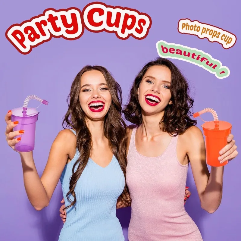 Portable Party Cup with Telescoping Straw and Spill Proof Design
