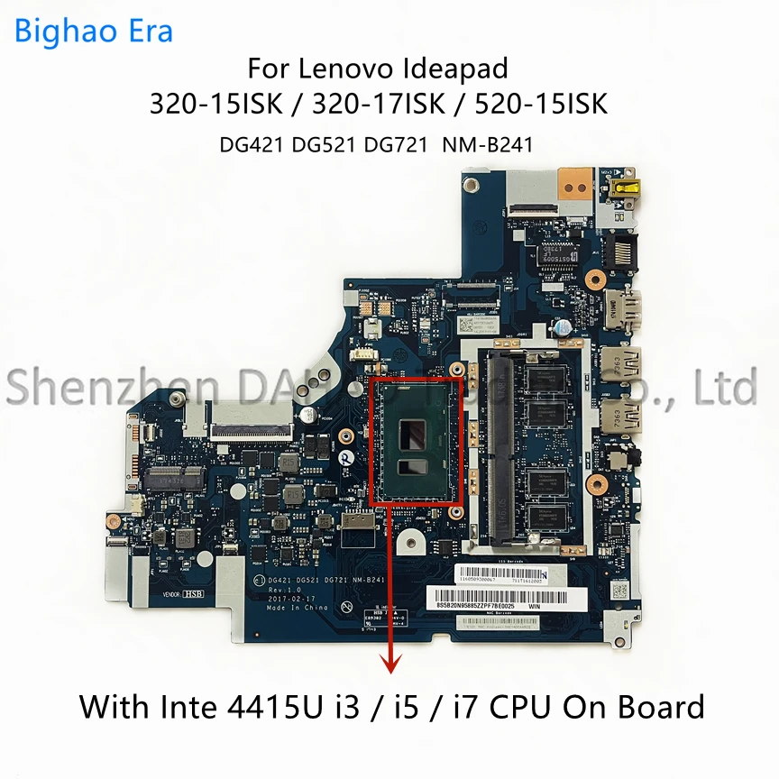 para Lenovo 32015isk 320-17isk 520-15isk 320-15ikb Placa-mãe Portátil com i3 i5 i7 Cpu 0g 4gb-ram 5b20n86271 5b20n86263 Nm-b241