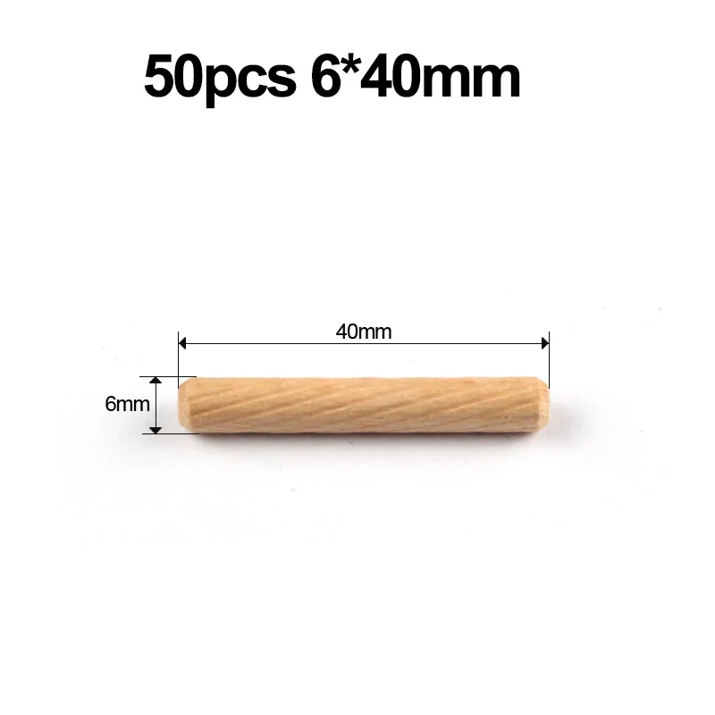 Round Wooden Dowel Pins 50pcs/pack 6*40mm 8*40mm 10*40mm Cabinet Drawer Round Fluted DIY Woodworking Dowel Jigs drill