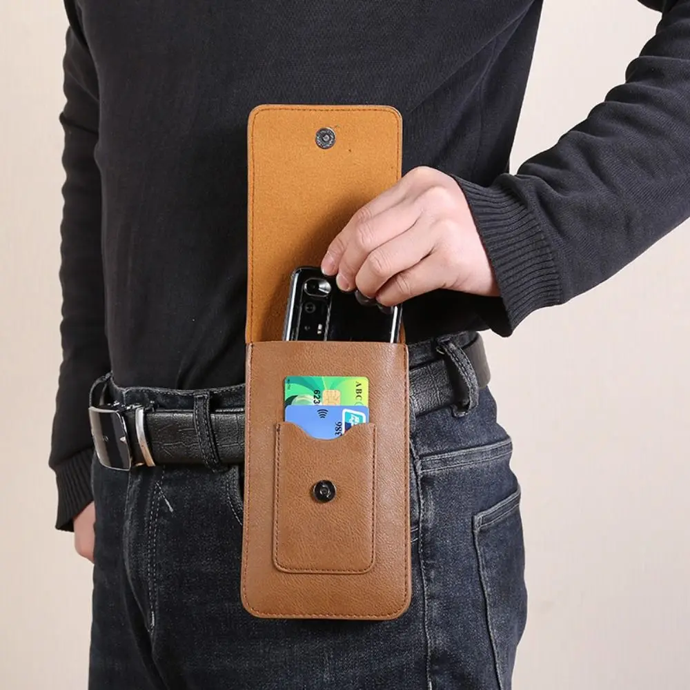 Spacious Mobile Phone Pouch with Metal Buckle - Stylish Multi-Layer Belt Clip Bag