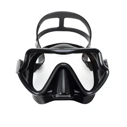 Panoramic HD Anti-Fog Diving Mask with Silicone Skirt and Nose Cover (All-Black)