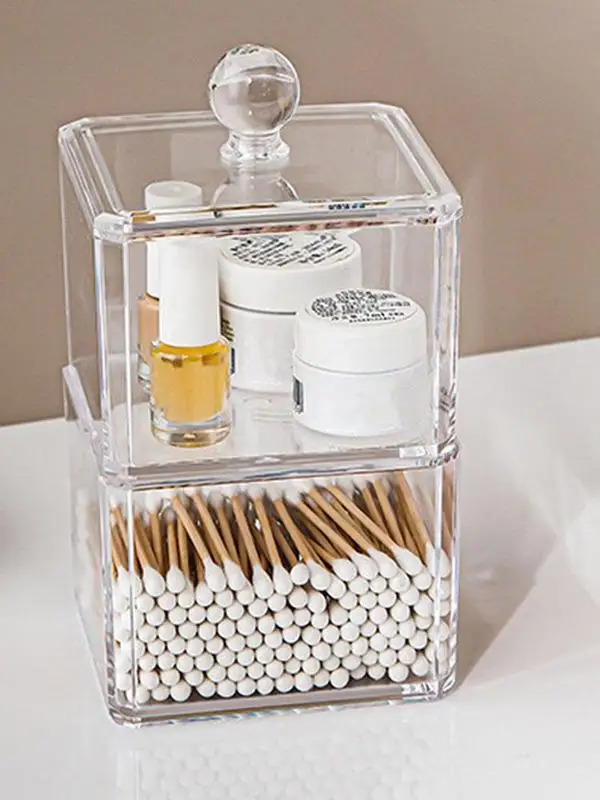 

Cotton Swab Holder Portable Transparent Makeup Cotton Organizer With Lid Minimalist Household Cotton Swab Jewelry Storage Box