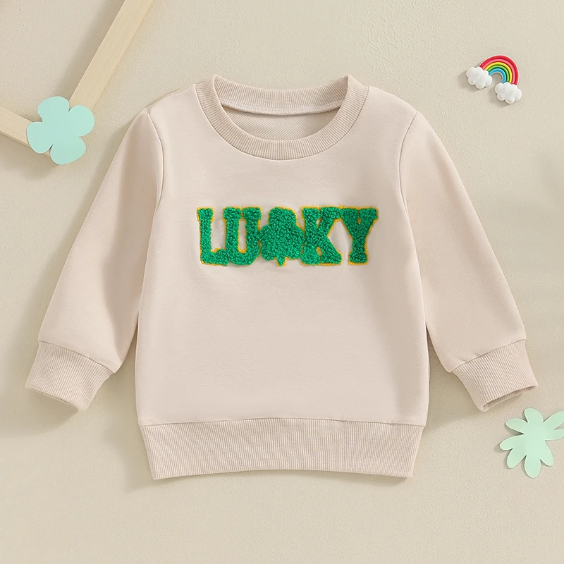 

Newborn Toddler Baby Boy Girl St Patrick s Day Clothes Lucky Clover Sweatshirt Long Sleeve Crew Neck Jumper Fall Spring