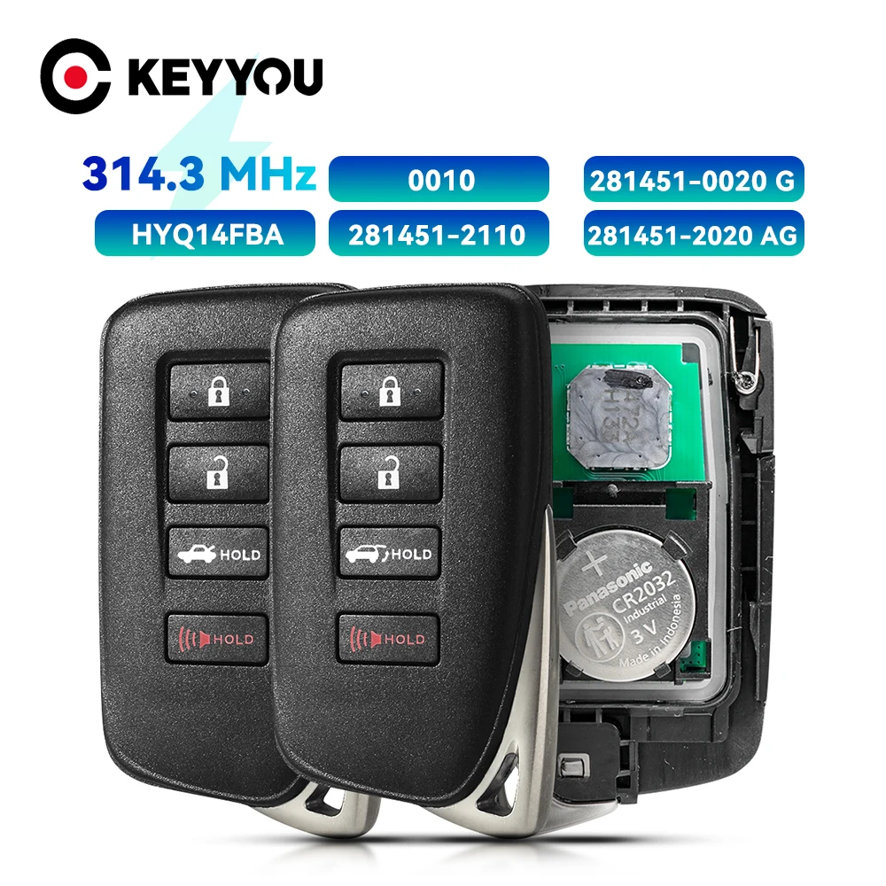 

KEYYOU 314.3Mhz HYQ14FBA Smart Remote Car Key Fob for Lexus RX350 RX450h NX300h NX200T LX570