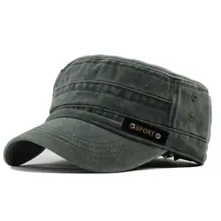 Men's Washable Cotton Flat Top Sunproof Cap for Spring, Summer, and Autumn (Army green)