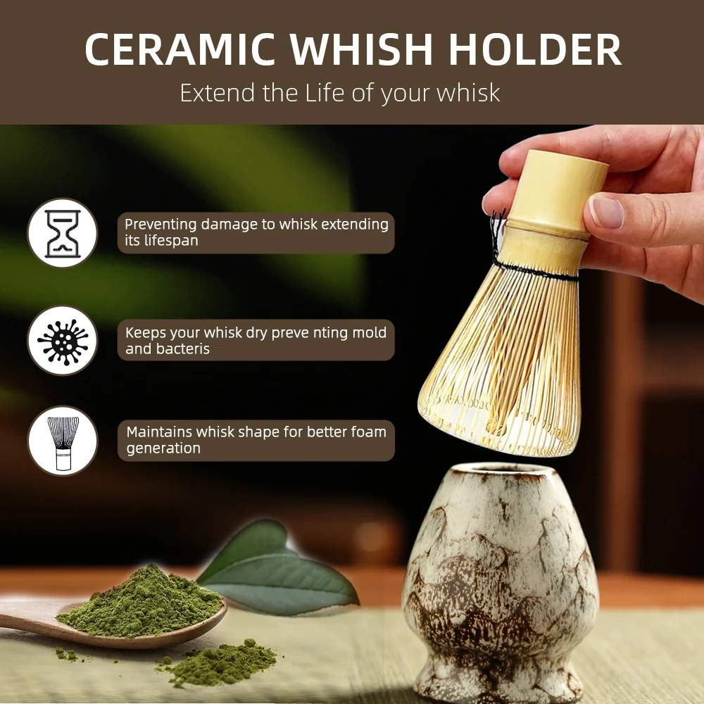 Handmade Home Easy Clean Japanese Matcha Tea Set Safe Bamboo Whisk Teaspoon Tea Sets Tools Stand Kit Bowl Whisk Scoop Gift