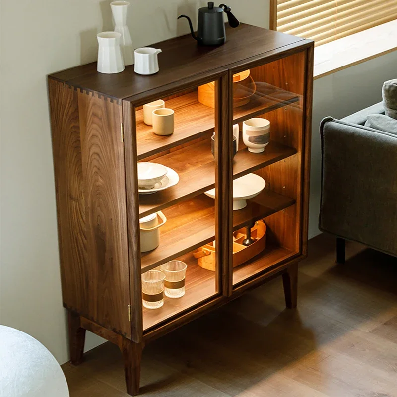 Kitchen Wooden Sideboard Modern Side Board Cabinet Aesthetic Room Auxiliary Table et Wheel Storage Display Furniture