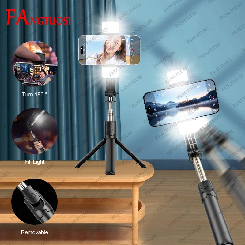 FANGTUOSI Bluetooth Handheld Gimbal Stabilizer Mobile Phone Selfie Stick Holder Adjustable,Portable With Light For Smartphone