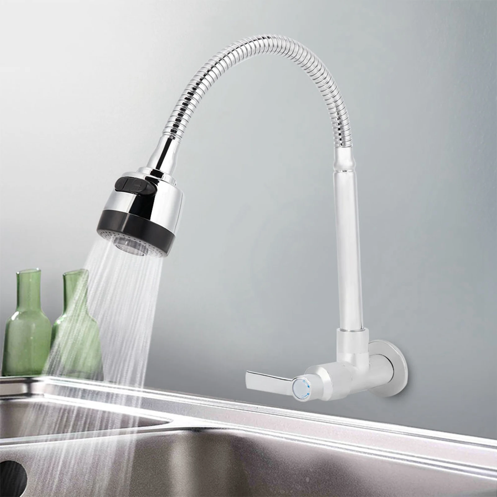 Stainless Steel Faucet Wall Mounted 2 Models Cold Water Sink Faucet 360 Rotation Sprayer Taps G1/2Inch Thread Kitchen Accessory