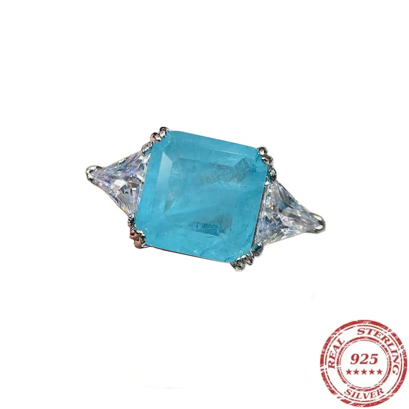 925 Sterling Silver Wedding Finger Rings For Women 9mmx9mm Paraiba Emerald Tourmaline Gemstone Ring Engagement Party Jewelry