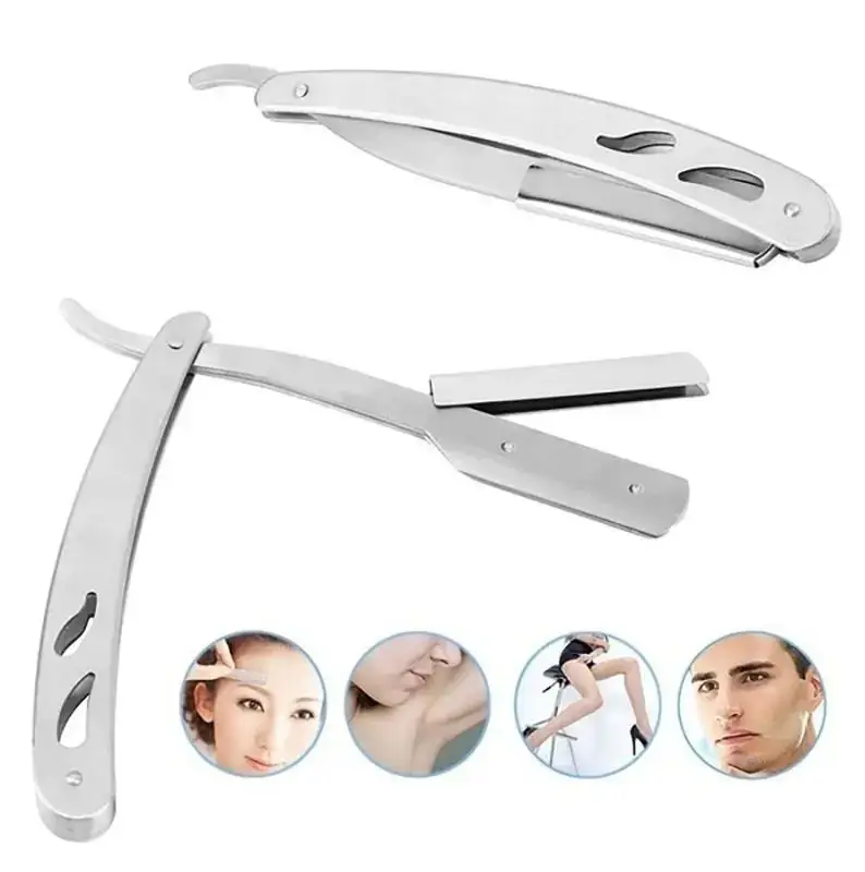 Men's shaver, stainless steel manual scraper blade, folding shaver hair salon, retro old style shaver