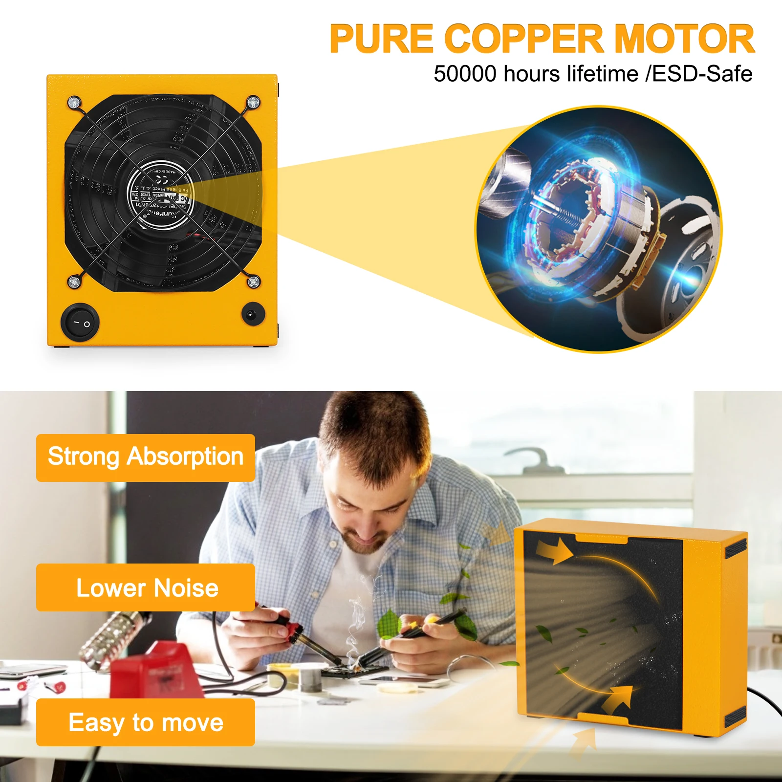 Toolour 30W Welding Smoke Exhaust Fan Solder Smoke Absorber Remover 2 Extra Fan Filters for Mobile Phone Motherboard Repair 3