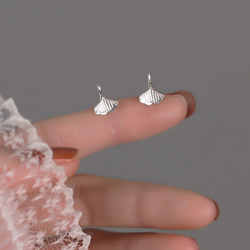 925 Sterling Silver Ginkgo Biloba Leaves Small Stud Earrings For Women Piercing Luxury Fine Jewelry Wholesale - Image 4