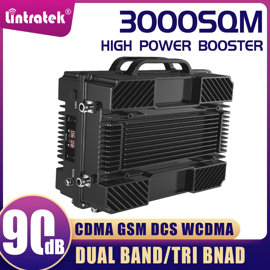 Lintratek 야외 모바일 신호 증폭기 900, 1800Mhz GSM DCS 트라이 밴드 방수 부스터, 90db, 2W, 35dbm, 2G3G, 4G 프로젝트 리피터