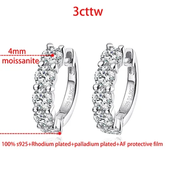 Smyoue 18k 3cttw Moissanite Hoop Earring for Women 4mm Stones D Color Sparkling Created Diamond Earring 100% 925 Sterling Silver 5
