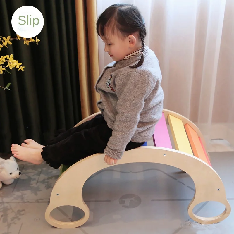 LazyChild Rainbow Rocking Chair Wooden Baby Chair Kids Play Activity Toys Climb Stair Brain Game Baby Furniture Room Decoration children chair cover