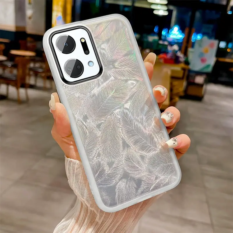 Glitter Feather Pattern Silicone Soft Case Back Cover
