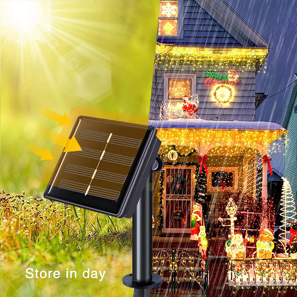 3.5M/7.5M 160Leds Solar Icicle String Lights Indoor Outdoor Waterproof Christmas Decor Yard Garden Party Curtain Light