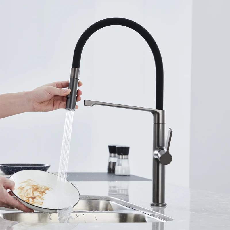 

Modern Design Brass Kitchen Sink Faucet Pull Out Kitchen Tap With 2 Mode spray nozzle One Hole One Handle High Quality,Gun Grey