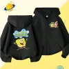 Spongebob Squarepants Zipper hoodie Cartoon Family Sweater for Autumn and Winter Thin or Fleeced Long-Sleeved Hooded Sweatshirt 3