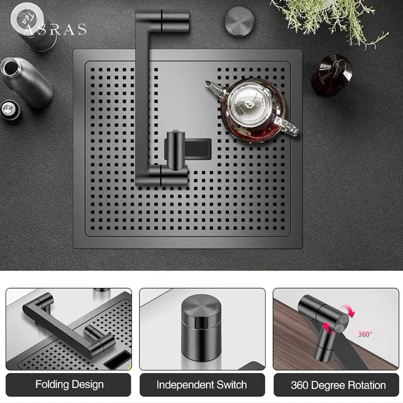 ASRAS-Mini Évier à Couvercle Unique Caché Nanomètre, Petit Évier de Comptoir de Bar Fait à la Main, Panneau de 4mm, en Acier Inoxydable 304