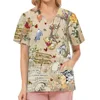 Winnie The Pooh Clinic Hospital Nurse Workwear Teeth 3D Printing T-shirt Women's V-neck Pocket Medical Clothing Nursing Top Work 3