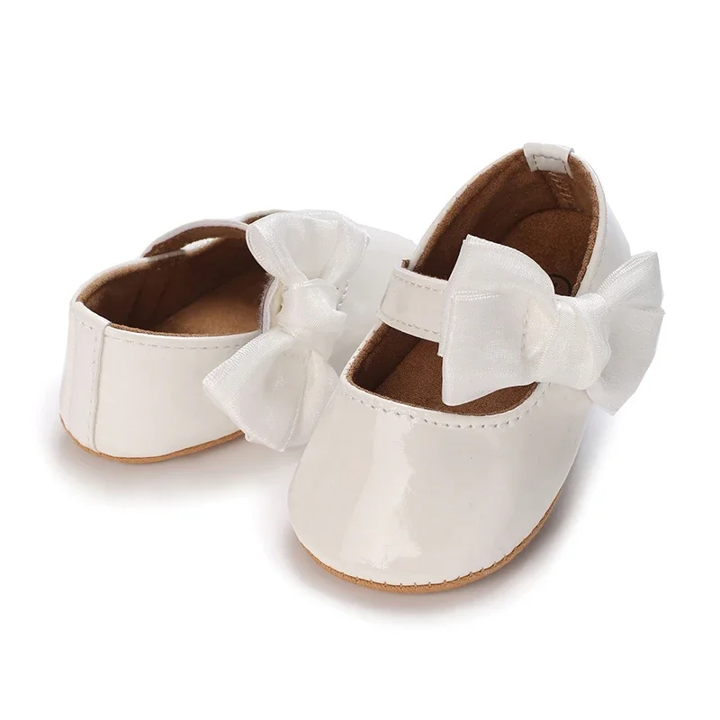 Baby Girls Princess Shoes Newborn Infant Solid Color Bowknot Soft Sole Non-Slip Flats Crib Shoes Toddler First Walkers
